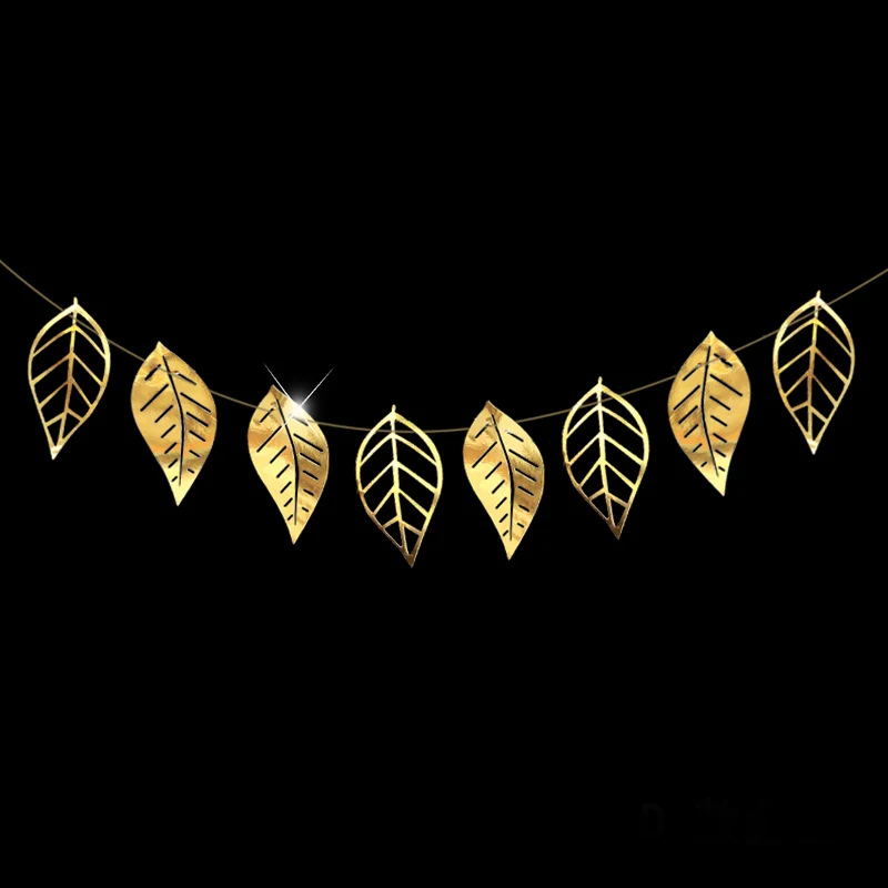 1set garland 5 шт. золотистого и серебряного цвета, пальмовое дерево, передняя часть, тропические Пальмовые Листья, имитация, украшение для свадебной вечеринки, 2 м, искусственная цветочная гирлянда, подвесная - Цвет: 1set garland