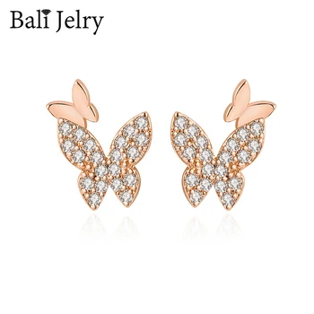 

BaliJelry Trendy Women Earrings Silver 925 Jewelry Accessory for Wedding Engagement Butterfly Shape Zircon Gemstone Stud Earring