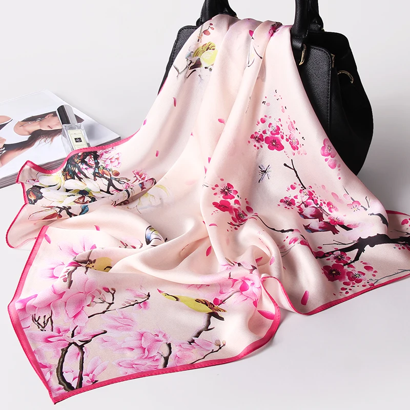 

Hangzhou Silk Square Neckerchief Scarf 65*65cm 100% Silk Kerchief Wraps for Ladies Printed Bandana Real Silk Square Neck Scarves