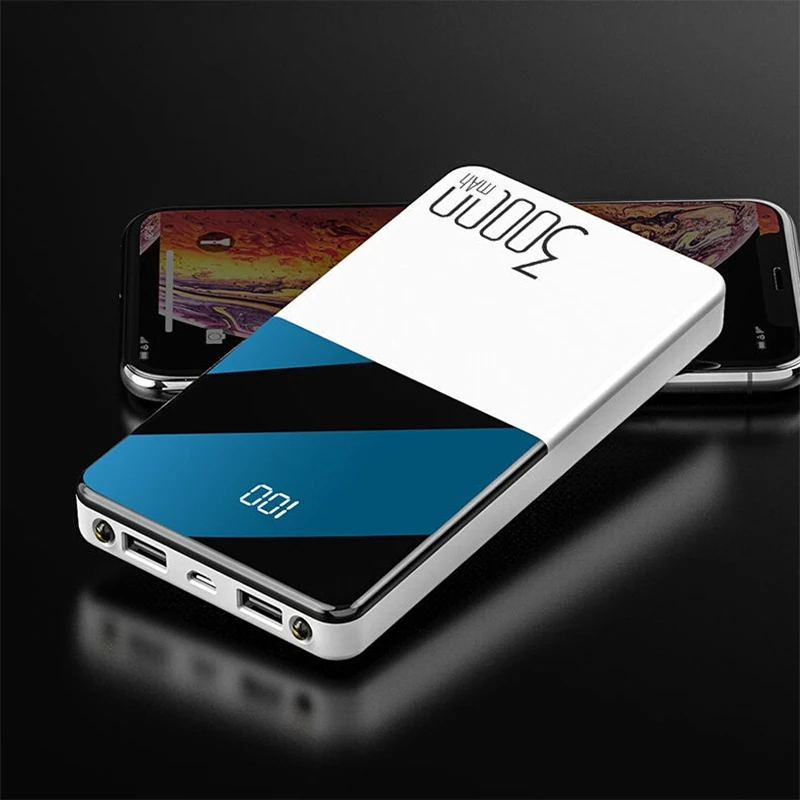 30000mAh Power Bank Full Mirror Screen Digital Display Powerbank Portable Charger External Battery Pack Power Bank LED Poverbank portable usb charger