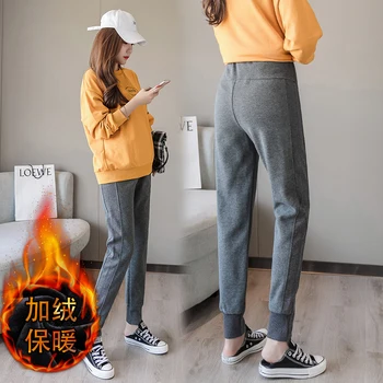 

933# Winter Thick Warm Plus Velvet Cotton Maternity Pants Sport Casual Belly Pants Clothes for Pregnant Women Pregnancy Trousers