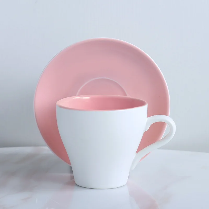 White Pink x2 Скандинавский стиль Мороз чистоты керамический кофе латте кружка наборы блюдец маленький эспрессо капучино чашка кафе Xicara TeaCup Tasse Tazas Copo - Цвет: White Pink x2