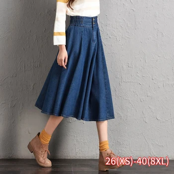 

Elastic High Waist Denim Skirts Women A-line Plus Size 8XL Saias Jeans Feminina A-line Midi Skirts Women Spring 2020