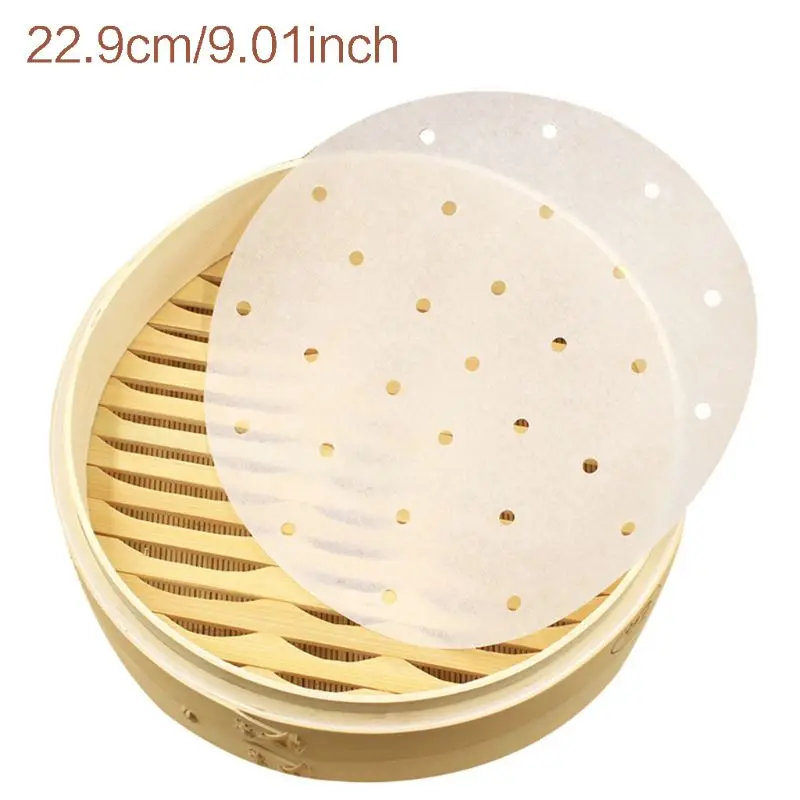 

100Pcs/Bag 7.5/9 inches Air Fryer Steamer Liners Premium Perforated Wood Pulp Papers Non-Stick Steaming Basket Mat Baking Cooki