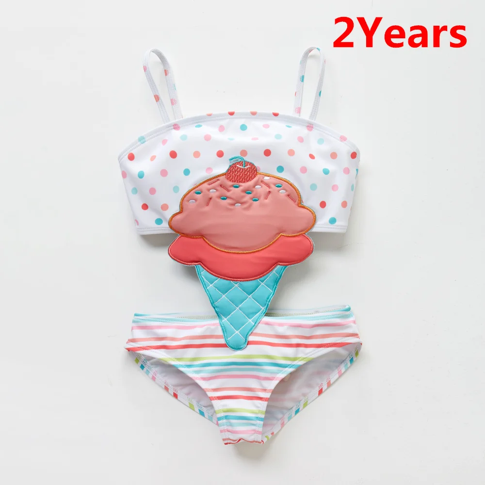 2 years Honeyzone/Одежда для купания с вышивкой в виде мороженого для маленьких девочек; цельный купальник в стиле пэчворк; пляжная одежда для девочек; купальный костюм для малышей - Цвет: 2 years