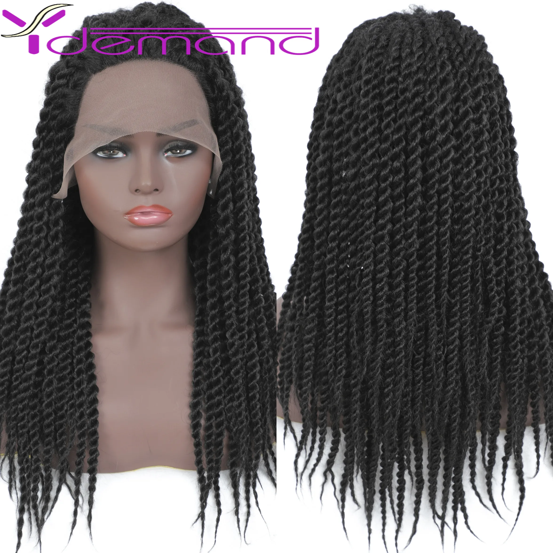 Y demand 2X Twist-Braids Wigs For Women 20" Synthetic Lace Front Afro Braided Wigs For Black Women Full Head Wig