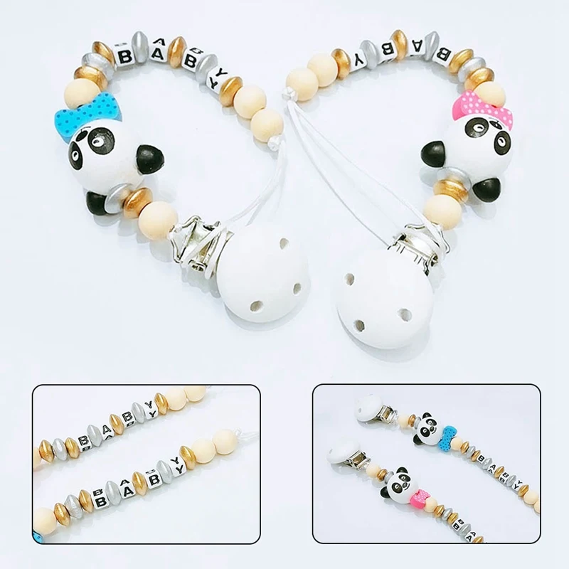 

Personalized Handmade Wooden Pacifier Chains Safe Teething Chain Baby Teether Eco-friendly Material Pacifier Clips Holder Chain