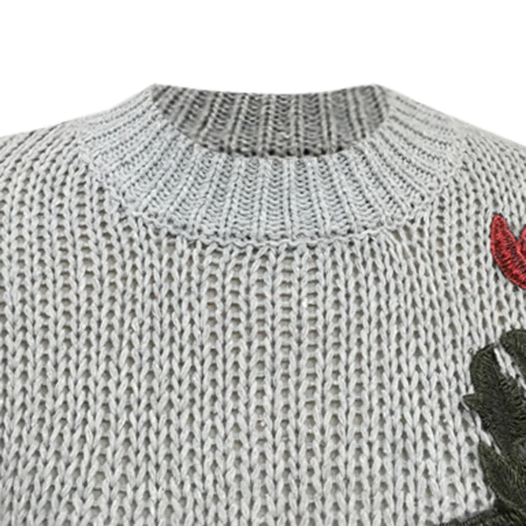 Womail sweater winter tops for women Floral Print Long Sleeve O-Neck Embroidered  sweater women women winter tops 816#2