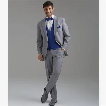 

New Men’s Suit Smolking Noivo Terno Slim Fit Easculino Evening Suits For Men Best Man Light Grey Two Buttons Groom Tuxedos Wedd