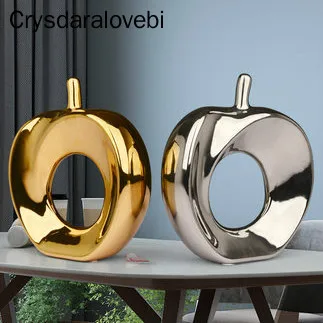 

Nordic Creative Ceramics Hollowed Apple Crafts Ornaments Modern Home Decorations Desktop Christmas Figurines Gold Silver Style
