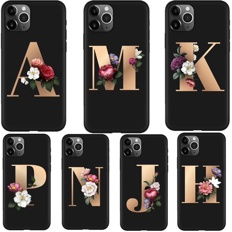 Цветы 26 букв мягкий чехол для iPhone 11 Pro Max Обложка телефона из силикона и ТПУ SE 2020 6 6s