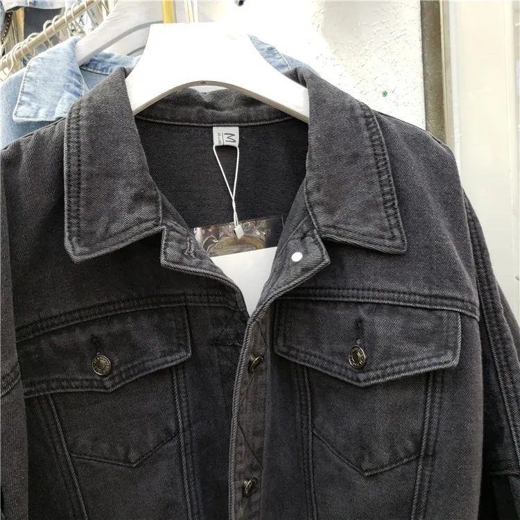 

Autumn Bat Jacket for Woman Black and Gray Denim Jackets Girls Ladies Loose Overcoat Female and Male Short Jean Jackets Coats