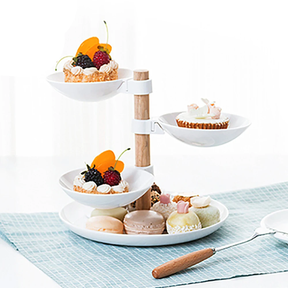 

4 Layers Dried Fruit Plates Rotary Desserts Stand Pastry Snack Tray Dishes new