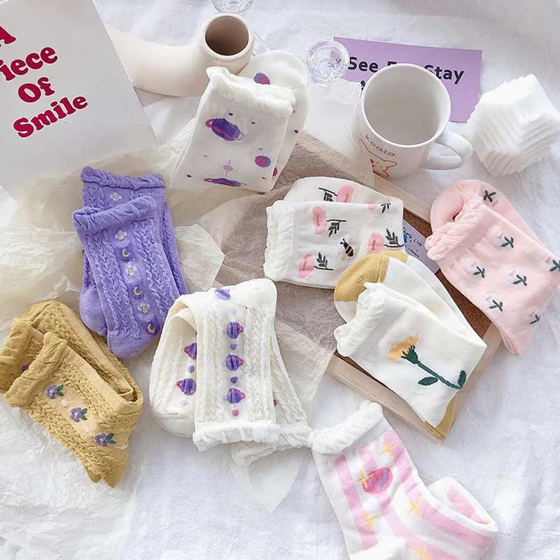 

Japanese Lace Fresh Floral Art Funny Socks College Style Harajuku Cute Socks Women Candy Color Sokken Skarpetki Calcetines Mujer