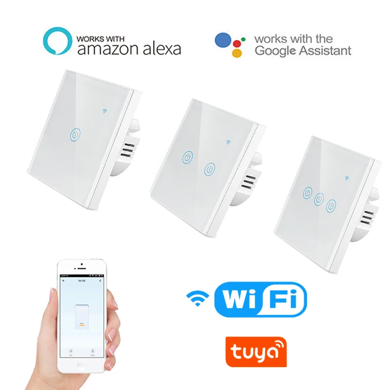 

Single Fire WiFi Smart Wall Switch No Neutral Wire Required Wireless Smart Life Tuya Remote Control Work With Alexa RF433 White