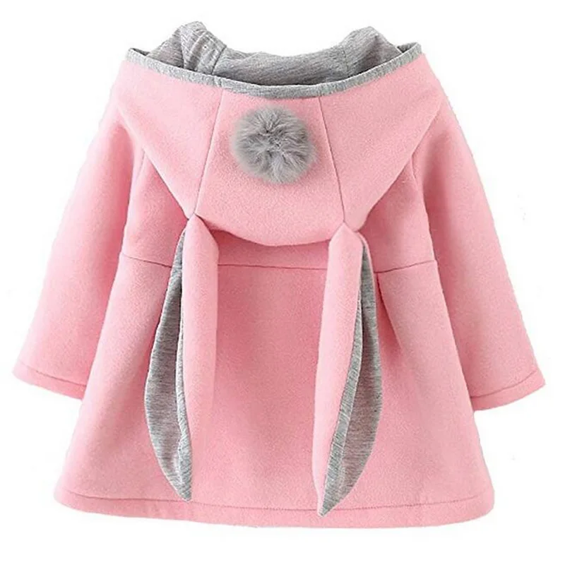 CYSINCOS/шерстяное милое пальто для маленьких девочек; куртка с капюшоном с заячьими ушками; Повседневная теплая куртка с капюшоном для малышей; зимняя верхняя одежда