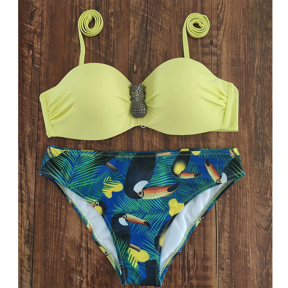 2020 Sexy Bikini Women Swimsuit Push Up Swimwear Pineapple Bandage Halter Bandeau Bikini Set Beach Bathing Suit Swim Wear S~L 2020 Sexy Bikini Women Swimsuit Push Up Swimwear Pineapple Bandage Halter Bandeau Bikini Set Beach Bathing Suit Swim Wear S~L