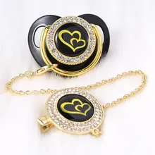 sucette bébé attache sucette atache tetine bebe attache tétine personnalisé prénom attache tetine Porte sucette et Clips scintillants de luxe pour bébé, joli cœur doré, nouveau né, sucette orthodontique en Silicone 