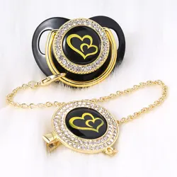 sucette bébé attache sucette atache tetine bebe attache tétine personnalisé prénom attache tetine Porte sucette et Clips scintillants de luxe pour bébé, joli cœur doré, nouveau né, sucette orthodontique en Silicone 