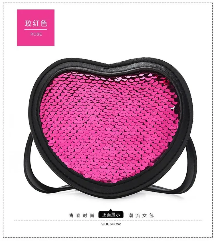 

New Style Sequin Peach Heart Simple Versatile Fashion Convenient Travel Pu Small Children Women's Shoulder Bag