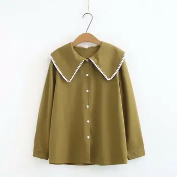 

Army green Turn-down Collar women plus size loose shirts 2020 new spring autumn casual ladies blouse female tops oversize