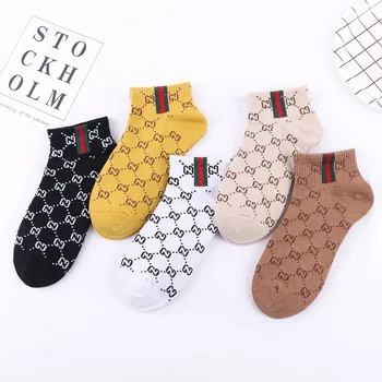 

Spring and summer 2020 new small square check cotton women socks double needle double way women socks cotton boat socks invisibl