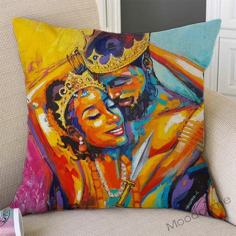 Черный король и королева Африки сексуальная картина маслом молодой пары домашний декоративный диван бросок наволочка африканская художественная подушка крышка