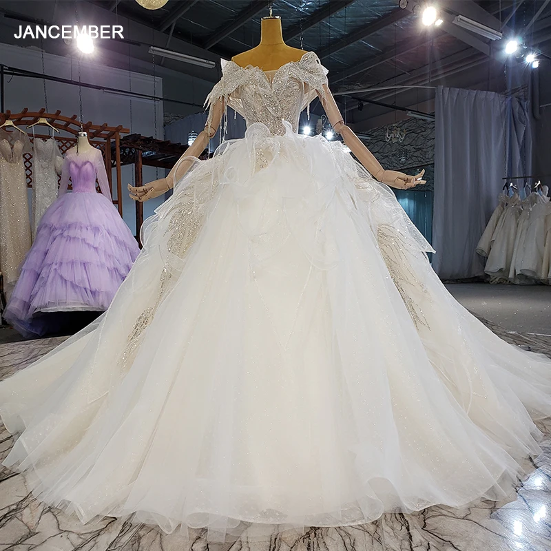 HTL2165 Shiny White Wedding Dress Wedding Banquet Dress 2021 New Applique Pattern Sequins Tassel Rhinestone свадьба платье 1