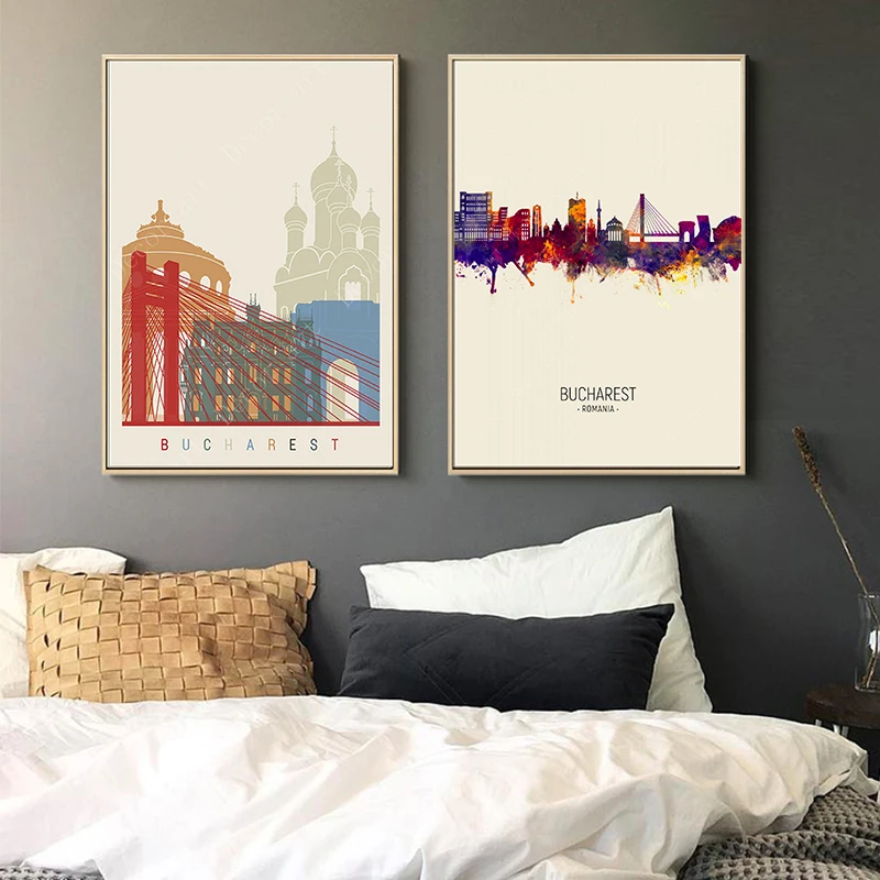 Giclée Distance Gift Travel Poster Romania Wall Art Bucharest Skyline