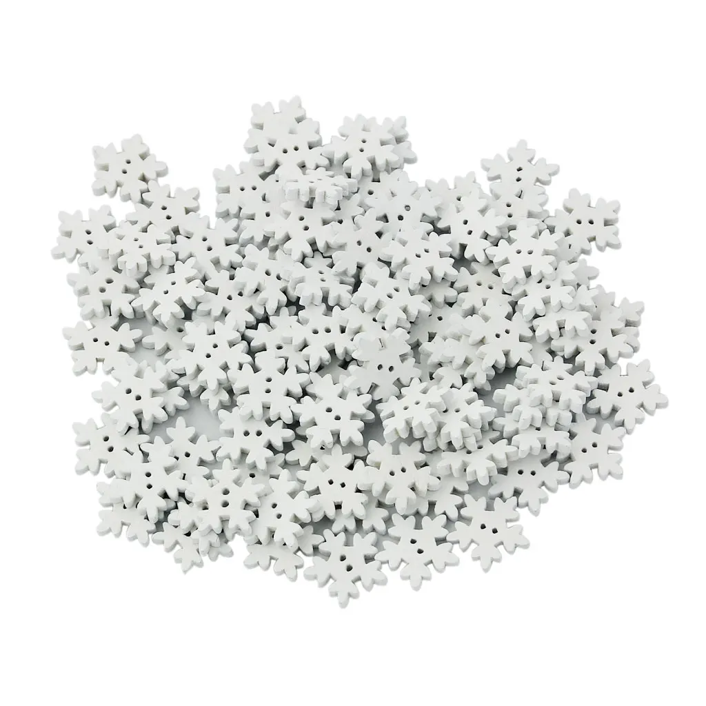 White Wooden Snowflakes Embellishment Buttons with Hole for Sewing Craft Design