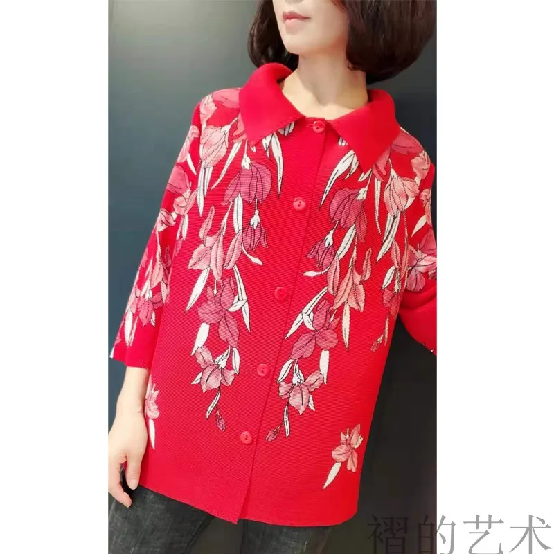 Горячая Miyake fold модный принт однобортное с широкой талией девять очков рукав пальто