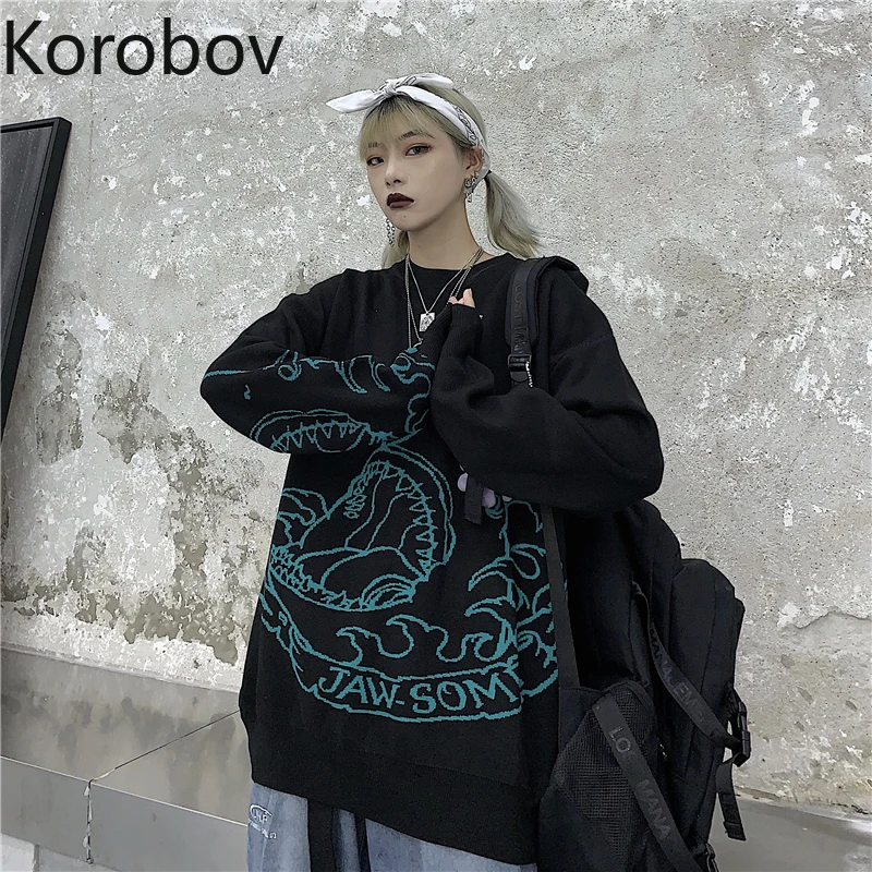 Корейская уличная мода 2019 корейские вязаные жаккардовые пуловеры с мультяшным
