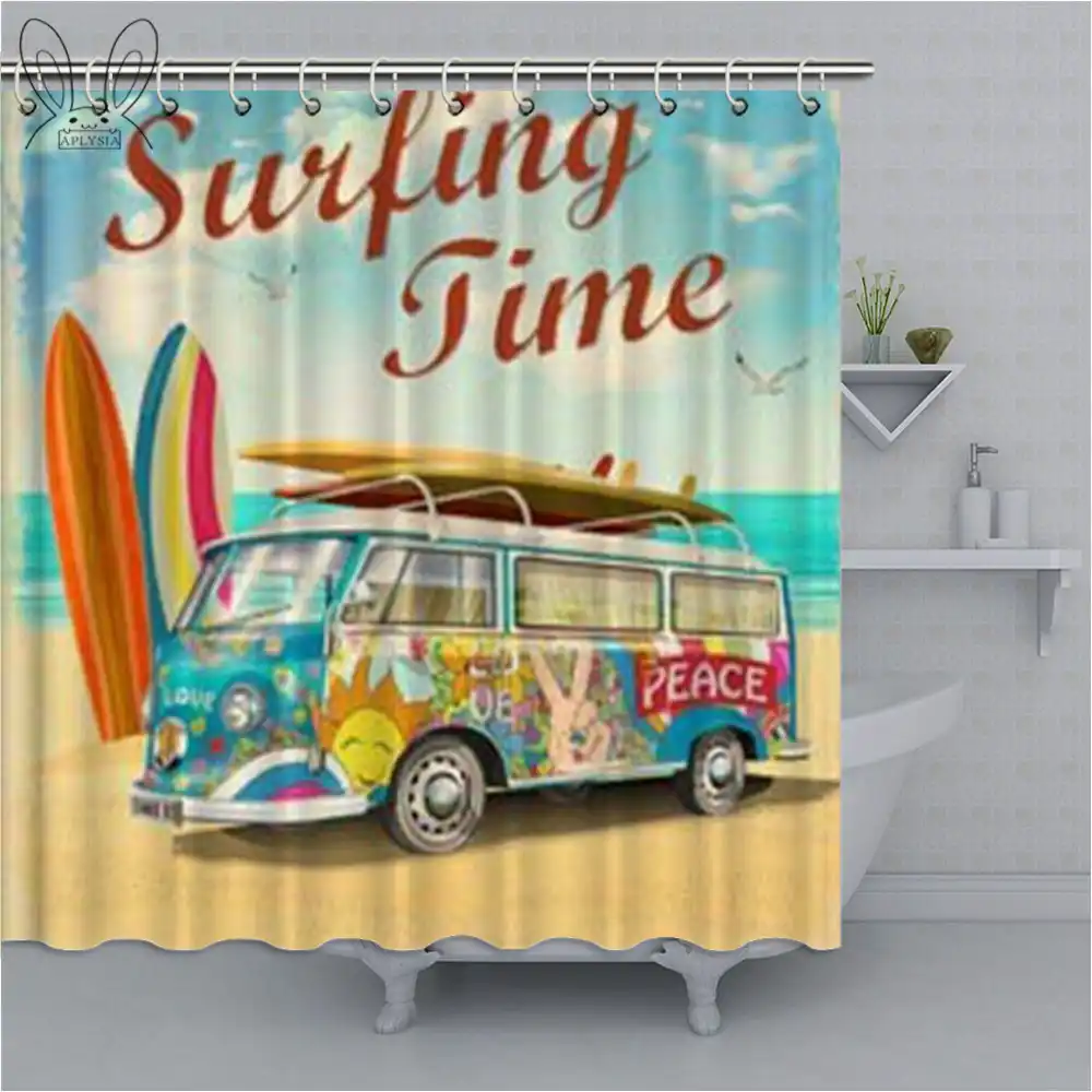 Aplysia Custom Summer Holidays Retro Bus Bathroom Waterproof Fabric Shower Curtain For Bathroom Decor With Accessories Waterproof Fabric Shower Curtain Shower Curtainfabric Shower Curtain Aliexpress