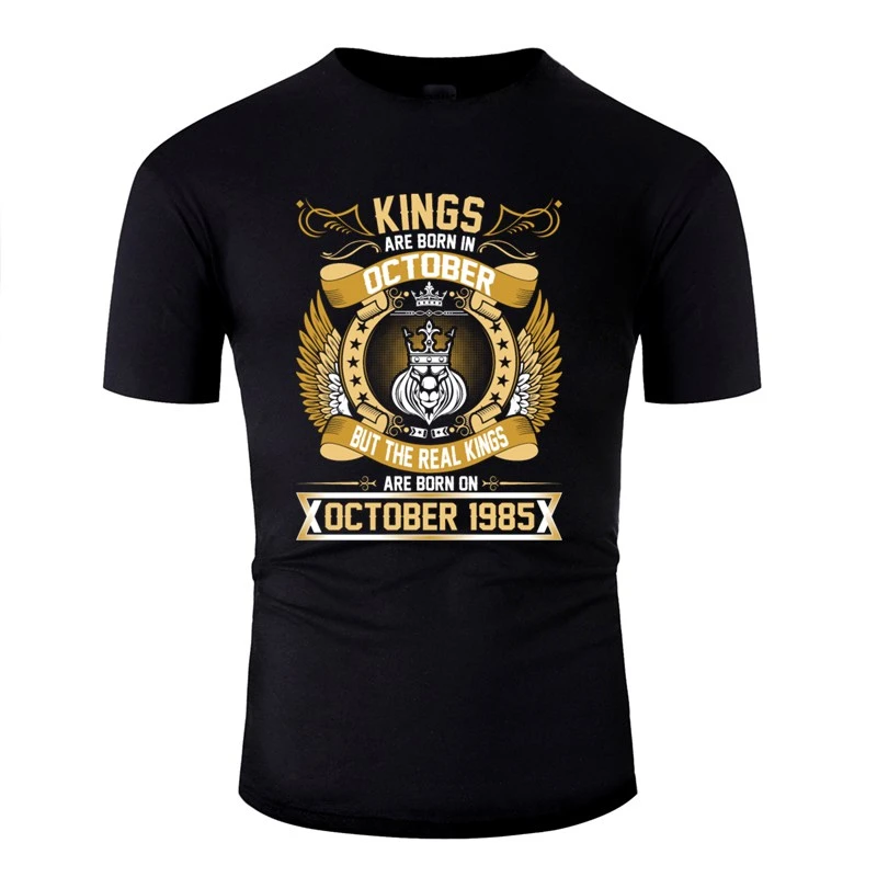 Camiseta con diseño impreso para letras The Kings Are Born On October camisetas con cuello blusas femeninas|Camisetas| - AliExpress