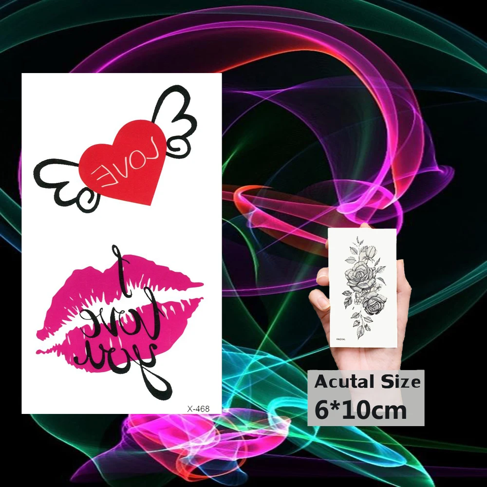Sexy Lip Love Waterproof Tattoo Sticker Heart with Wing Temporary Tatoo Body Art Arm Girl Women Fake Tattoos Flash Tatto Tatuaje