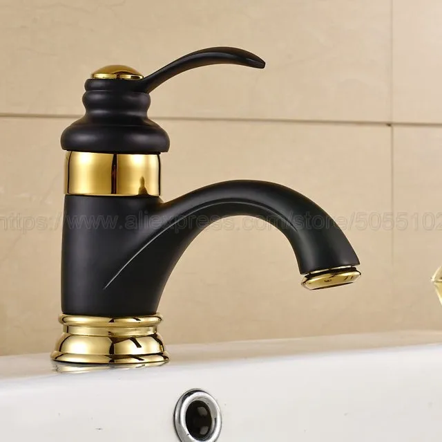 

Bathroom Faucet Black Gold Color Brass Basin Faucet Deck Mounted Single Handle Single Hole Hot And Cold Water Tap znf803
