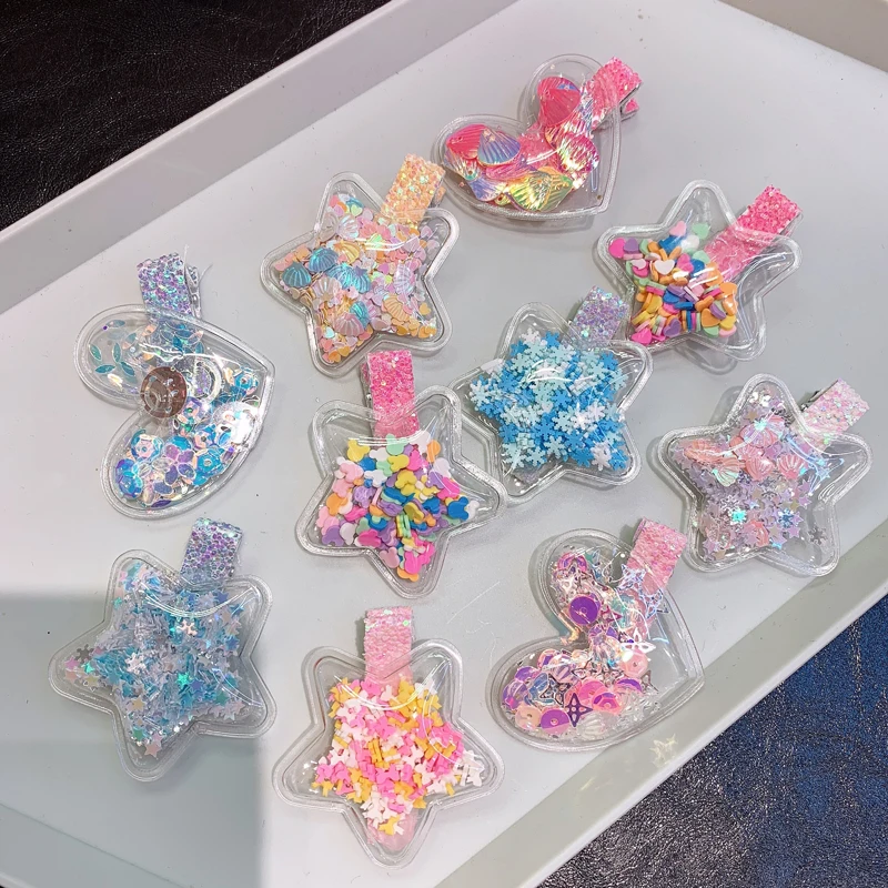 

1PC Transparent Sequin Flow Hair Clips Children Colorful Hairpins Heart-shaped Star Barrette Headwear Hair Accessories For Girls
