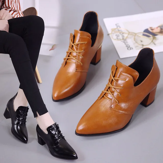

2019 autumn new wild pointed high heels comfortable thick with retro small shoes tide