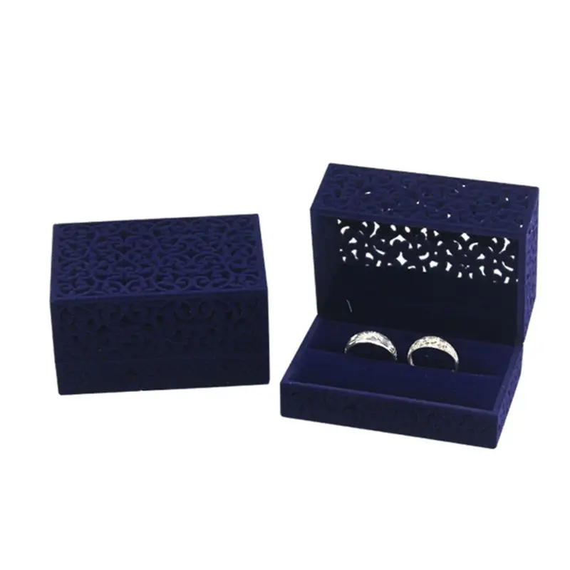 Полый Королевский синий бархат ювелирные изделия кольцо коробка-кольцо Дисплей Органайзер подарочная коробка