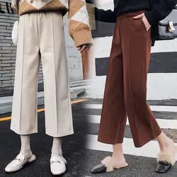 2018 новый стиль, высокая талия, прямой крой, корейский стиль, студенческие свободные штаны-капри с подвеской, модные шерстяные свободные