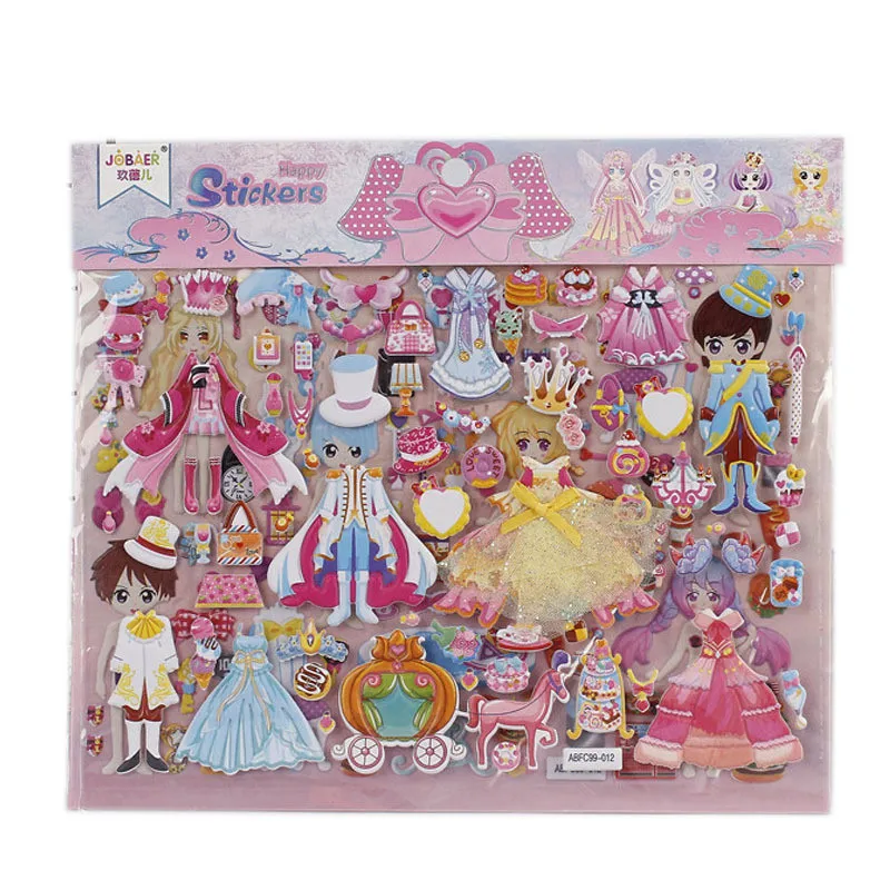 2PCS DIY Double layer Cute Princess Dress up Sticker For Diary Phone Laptop Book Kids Anime Kawaii Bubble Stickers Girl Toys sharkbang 6pcs 12pcs pvc transparent a5 notebook spiral binder index separator page dividers diary book sticker stationery