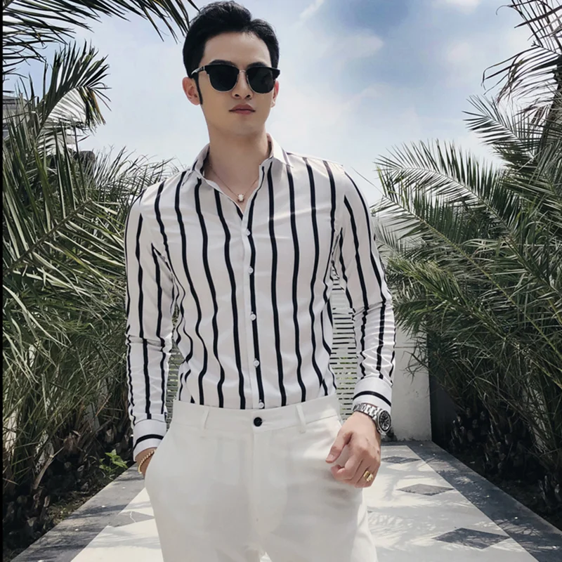 Мужская рубашка Smart casual, классический контрастный Стандартный крой, длинный рукав, полосатая рубашка, британский стиль, мужская рубашка размера плюс