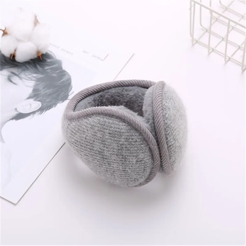 Rabbit Fur Knitted Plush Earmuffs Fashion Men Women Winter Warm Solid Earmuffs Adjustable Ear Warmer Soft Ear Muffs - Цвет: Серый