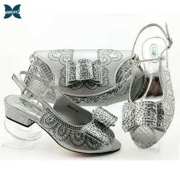 

Italian design Silver Color Shoes with Matching Bags 2020 Ladies Shoe and Bag Set Italian Design African Shoes and Bag Set