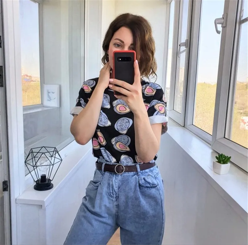 GCAROL 2020 Spring Summer Women Cartoon T-shirt Oversized Graphic Stripes Graffiti Long Tees Multi-design harajuku Tops