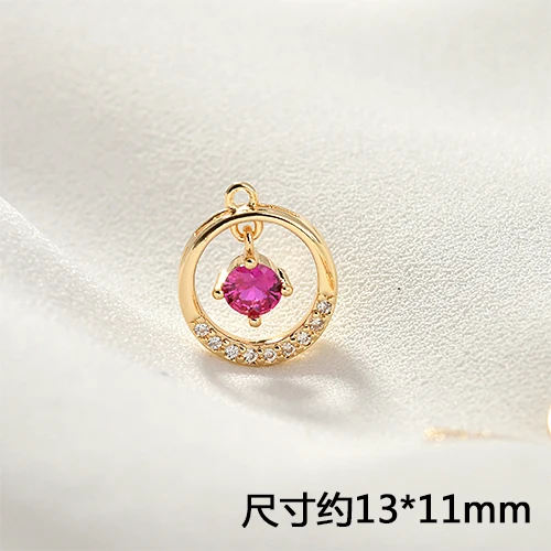 14-rose Red Круглый циркониевый кулон покрытый медью 18 К настоящее золото аксессуары DIY серьги ожерелье браслет материал аксессуары - Цвет: 14-rose Red
