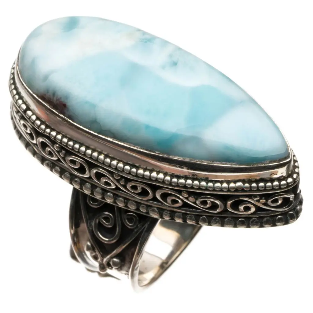 Натуральное Caribbean Larimar винтажное 925 пробы Серебряное кольцо, размер США 6,75 R3411
