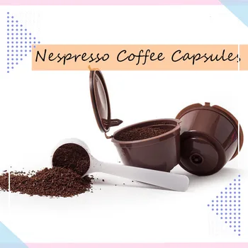 

5Pcs Reusable Nespresso Coffee Capsules Cup With Spoon Brush 3 Color Refillable Coffee Capsule Refilling Filter Coffeeware Gift