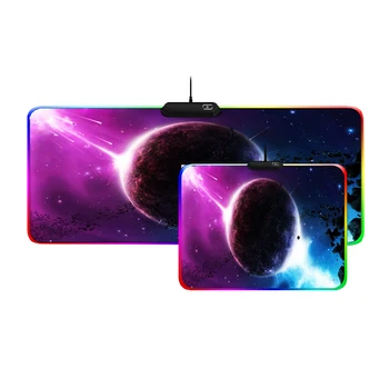 

ZSUXTC Rechargeable RGB Gaming Mouse Pad Cool Glowing LED Color Lock Universe Planet USB Flashing Computer Keyboard Mat