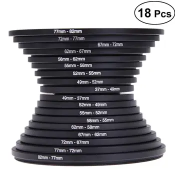 

18 PCS/ Set Aluminum Alloy Camera Lens Filter Step Up Down Ring Adapter 37-82mm 82-37mm For Canon Nikon Sony DSLR Camera
